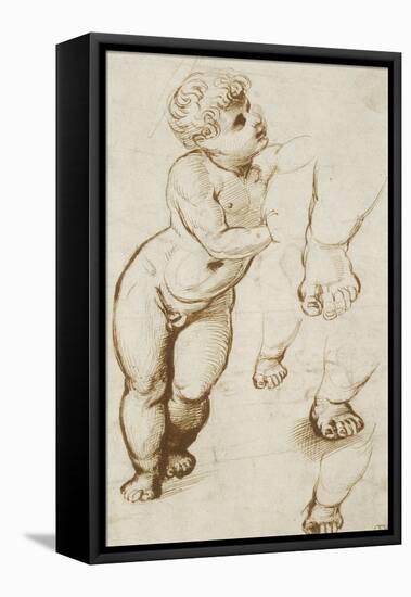 The Infant Christ and Other Studies (Pen and Dark-Brown Ink over Preliminary Indications in Leadpoi-Raphael-Framed Stretched Canvas