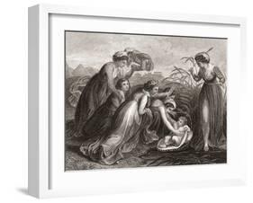 The Infant Moses Is Found in the Bulrushes on the River Bank by the Pharaoh's Daughter. from a 19th-null-Framed Giclee Print