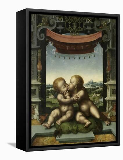 The Infants Christ and Saint John the Baptist Embracing, 1520-25-Joos Van Cleve-Framed Stretched Canvas