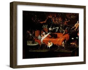 The Inferno, Detail of a Couple in Bed Surrounded by Monstrous Animals-Herri Met De Bles-Framed Giclee Print