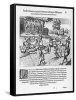 The Inhabitants of Puerto Rico Test the Belief That the Spaniards are Immortal by Drowning Salsedo-Theodor de Bry-Framed Stretched Canvas