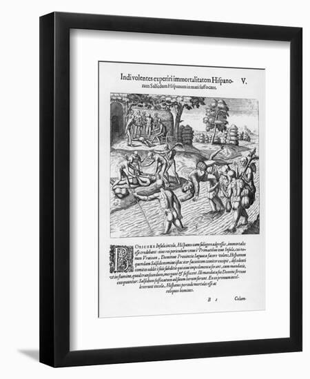 The Inhabitants of Puerto Rico Test the Belief That the Spaniards are Immortal by Drowning Salsedo-Theodor de Bry-Framed Art Print