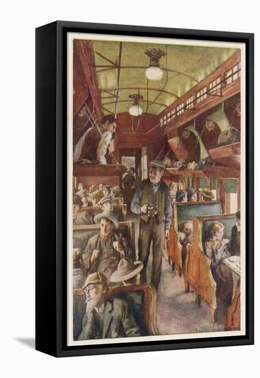 The Interior of a Canadian Pacific Railway Coach, Filled with Settlers Travelling West-null-Framed Stretched Canvas