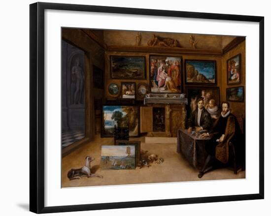 The Interior of A Collector's Cabinet with Justus Lipsius and Two Conslefhebbers, 16Th-17Th Century-Frans II the Younger Francken-Framed Giclee Print