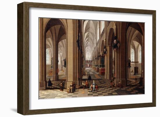 The Interior of a Gothic Cathedral with Townsfolk and Pigrims-Pieter Neeffs, the Elder-Framed Giclee Print