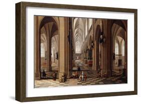 The Interior of a Gothic Cathedral with Townsfolk and Pigrims-Pieter Neeffs, the Elder-Framed Giclee Print