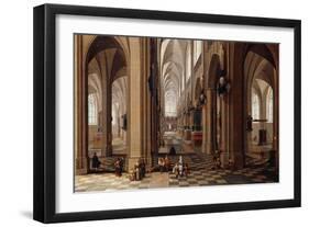 The Interior of a Gothic Cathedral with Townsfolk and Pigrims-Pieter Neeffs, the Elder-Framed Giclee Print