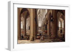 The Interior of a Gothic Cathedral with Townsfolk and Pigrims-Pieter Neeffs, the Elder-Framed Giclee Print