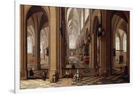 The Interior of a Gothic Cathedral with Townsfolk and Pigrims-Pieter Neeffs, the Elder-Framed Giclee Print