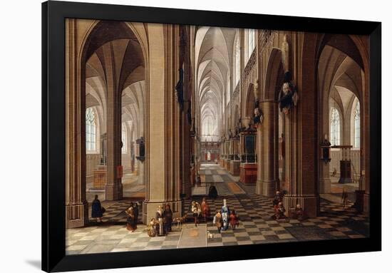 The Interior of a Gothic Cathedral with Townsfolk and Pigrims-Pieter Neeffs, the Elder-Framed Giclee Print