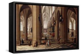 The Interior of a Gothic Cathedral with Townsfolk and Pigrims-Pieter Neeffs, the Elder-Framed Stretched Canvas