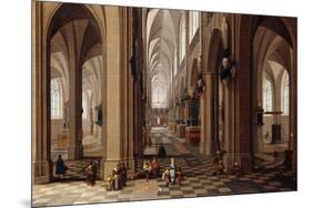 The Interior of a Gothic Cathedral with Townsfolk and Pigrims-Pieter Neeffs, the Elder-Mounted Premium Giclee Print