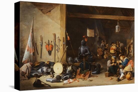 The Interior of a Guardroom, C.1640S-David Teniers the Younger-Stretched Canvas