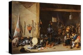 The Interior of a Guardroom, C.1640S-David Teniers the Younger-Stretched Canvas