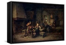 The Interior of an Inn with Nine Peasants and a Hurdy-Gurdy Player, 1653-Adriaen Van Ostade-Framed Stretched Canvas