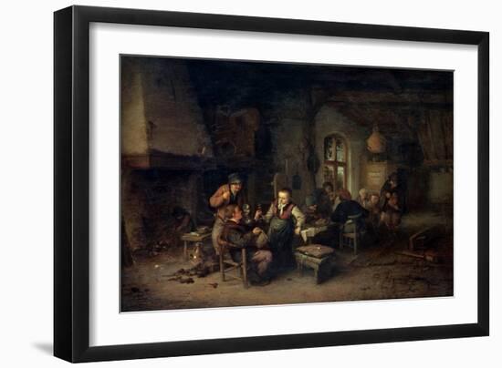 The Interior of an Inn with Nine Peasants and a Hurdy-Gurdy Player, 1653-Adriaen Van Ostade-Framed Giclee Print