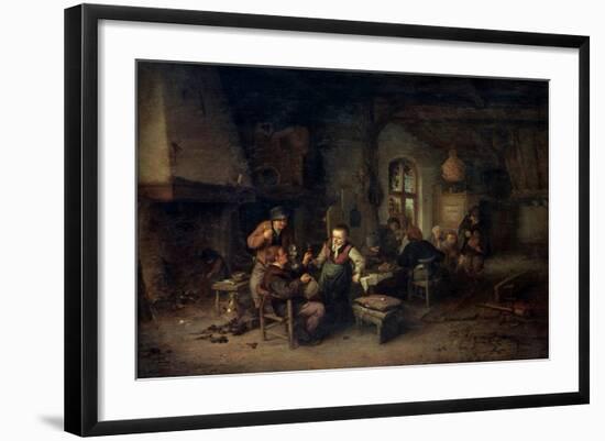 The Interior of an Inn with Nine Peasants and a Hurdy-Gurdy Player, 1653-Adriaen Van Ostade-Framed Giclee Print