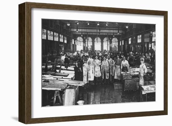 The Interior of Billingsgate Market Showing Fishmongers and their Stalls, London, C1918-null-Framed Giclee Print