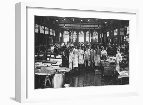 The Interior of Billingsgate Market Showing Fishmongers and their Stalls, London, C1918-null-Framed Giclee Print