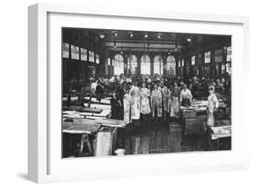 The Interior of Billingsgate Market Showing Fishmongers and their Stalls, London, C1918-null-Framed Giclee Print