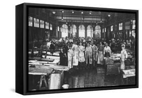 The Interior of Billingsgate Market Showing Fishmongers and their Stalls, London, C1918-null-Framed Stretched Canvas