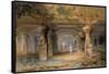 The Interior of the Great Cave, Elephanta, Bombay, 19th Century (Pencil, W/C)-Thomas J. Rawlins-Framed Stretched Canvas