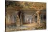 The Interior of the Great Cave, Elephanta, Bombay, 19th Century (Pencil, W/C)-Thomas J. Rawlins-Stretched Canvas