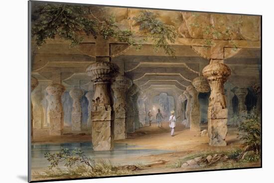 The Interior of the Great Cave, Elephanta, Bombay, 19th Century (Pencil, W/C)-Thomas J. Rawlins-Mounted Giclee Print