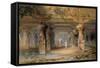 The Interior of the Great Cave, Elephanta, Bombay, 19th Century (Pencil, W/C)-Thomas J. Rawlins-Framed Stretched Canvas
