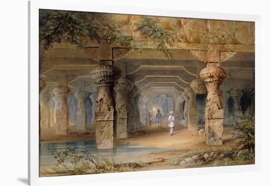 The Interior of the Great Cave, Elephanta, Bombay, 19th Century (Pencil, W/C)-Thomas J. Rawlins-Framed Giclee Print