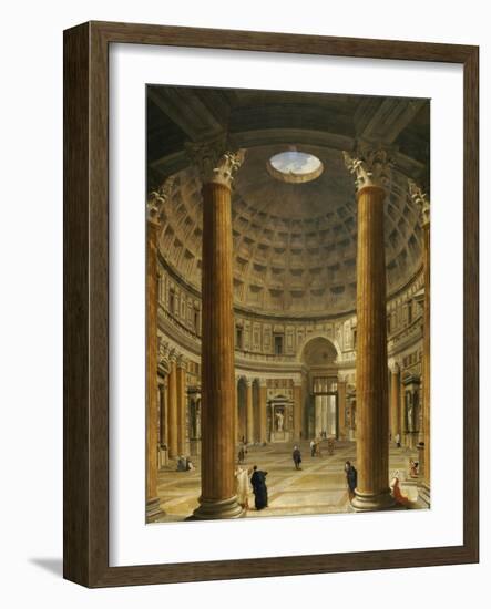 The Interior of the Pantheon, Rome, Looking North from the Main Altar to the Entrance, 1732-Giovanni Paolo Pannini-Framed Giclee Print