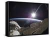 The International Space Station Backdropped by the Bright Sun Over Earth's Horizon-Stocktrek Images-Framed Stretched Canvas