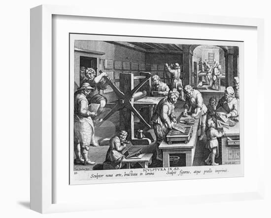 The Invention of Copper Engraving, Plate 20 from 'Nova Reperta'-Jan van der Straet-Framed Giclee Print