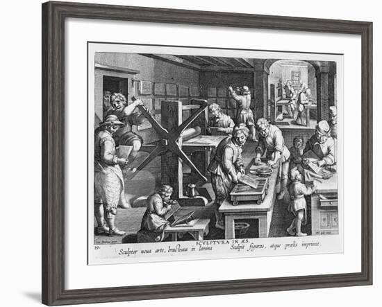 The Invention of Copper Engraving, Plate 20 from 'Nova Reperta'-Jan van der Straet-Framed Giclee Print