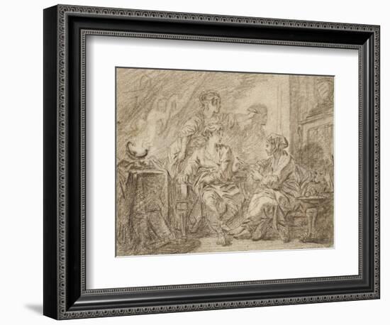 The Invention of Drawing (Brown Chalk on Off-White Paper Edged with Black Ink)-Francois Boucher-Framed Giclee Print