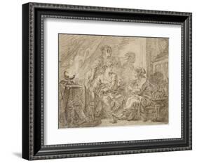 The Invention of Drawing (Brown Chalk on Off-White Paper Edged with Black Ink)-Francois Boucher-Framed Giclee Print