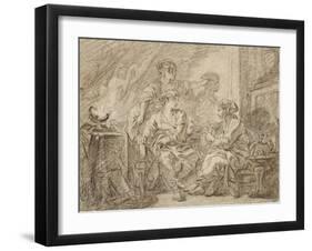 The Invention of Drawing (Brown Chalk on Off-White Paper Edged with Black Ink)-Francois Boucher-Framed Giclee Print