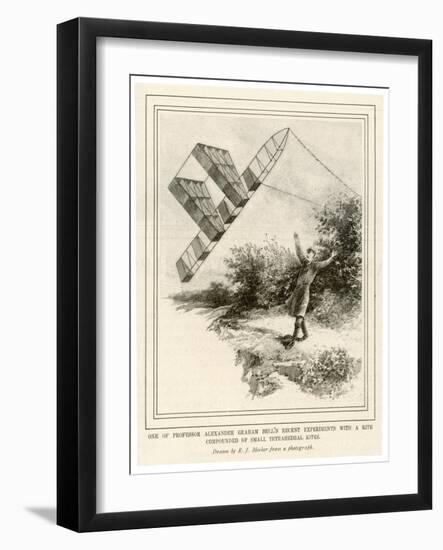 The Inventor Alexander Graham Bell Flying His Tetrahedral Kite-E.j. Meeker-Framed Art Print