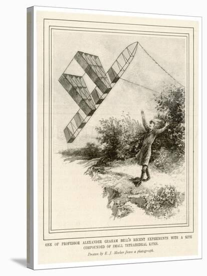 The Inventor Alexander Graham Bell Flying His Tetrahedral Kite-E.j. Meeker-Stretched Canvas