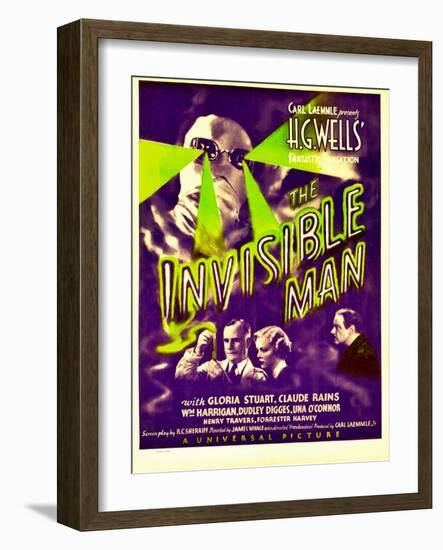 "The Invisible Man", Claude Rains, Henry Travers, Gloria Stuart, William Harrigan on Window Card-null-Framed Art Print