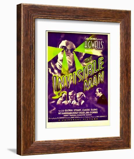 "The Invisible Man", Claude Rains, Henry Travers, Gloria Stuart, William Harrigan on Window Card-null-Framed Art Print