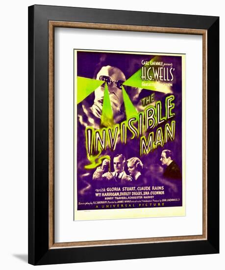 "The Invisible Man", Claude Rains, Henry Travers, Gloria Stuart, William Harrigan on Window Card-null-Framed Art Print