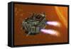 The Ironstar Battleship Flies Near a Large Sun-null-Framed Stretched Canvas