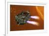 The Ironstar Battleship Flies Near a Large Sun-null-Framed Art Print