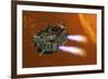 The Ironstar Battleship Flies Near a Large Sun-null-Framed Art Print