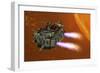 The Ironstar Battleship Flies Near a Large Sun-null-Framed Art Print