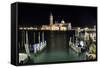 The Island and Church of San Georgio Maggiore at Night with a Boat Dock in the Foreground, Venice-Sean Cooper-Framed Stretched Canvas