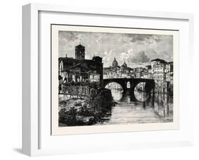 The Island in the Tiber and Bridge of Quattro Capt. Rome Italy-null-Framed Giclee Print