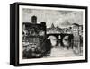 The Island in the Tiber and Bridge of Quattro Capt. Rome Italy-null-Framed Stretched Canvas