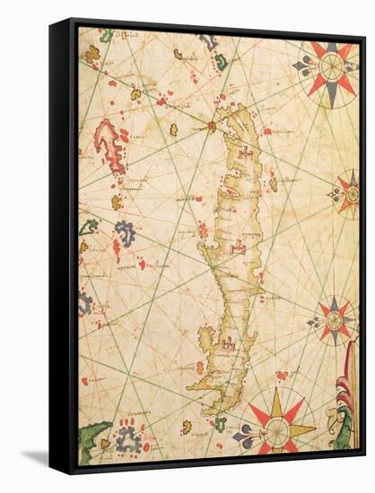 The Island of Crete, from a Nautical Atlas, 1651 (Detail)-Pietro Giovanni Prunes-Framed Stretched Canvas